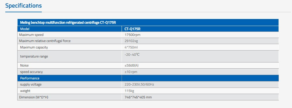 Meling Biomedical Benchtop Multifunctional Refrigerated Centrifuge CT-Q175R