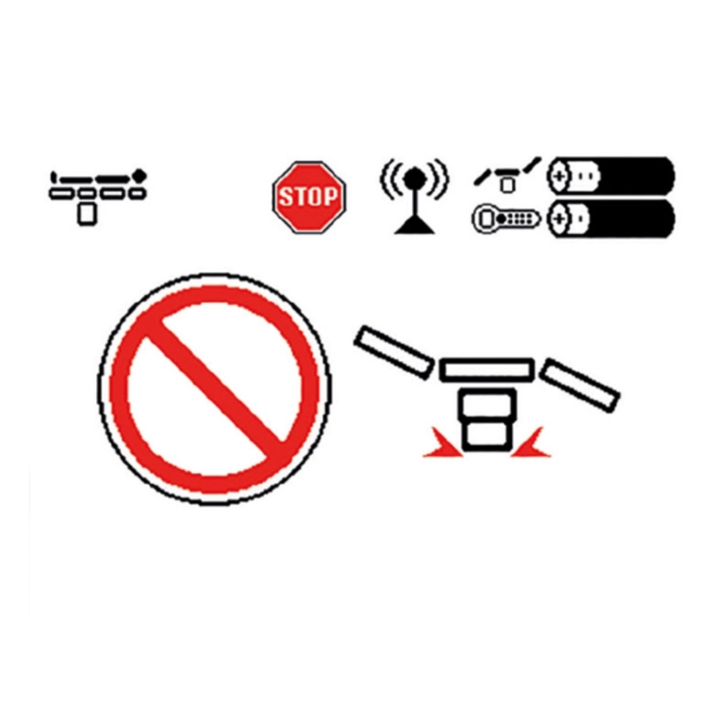 Collection of various symbols including a stop sign, Wi-Fi signal, battery icons, and more on a white background.