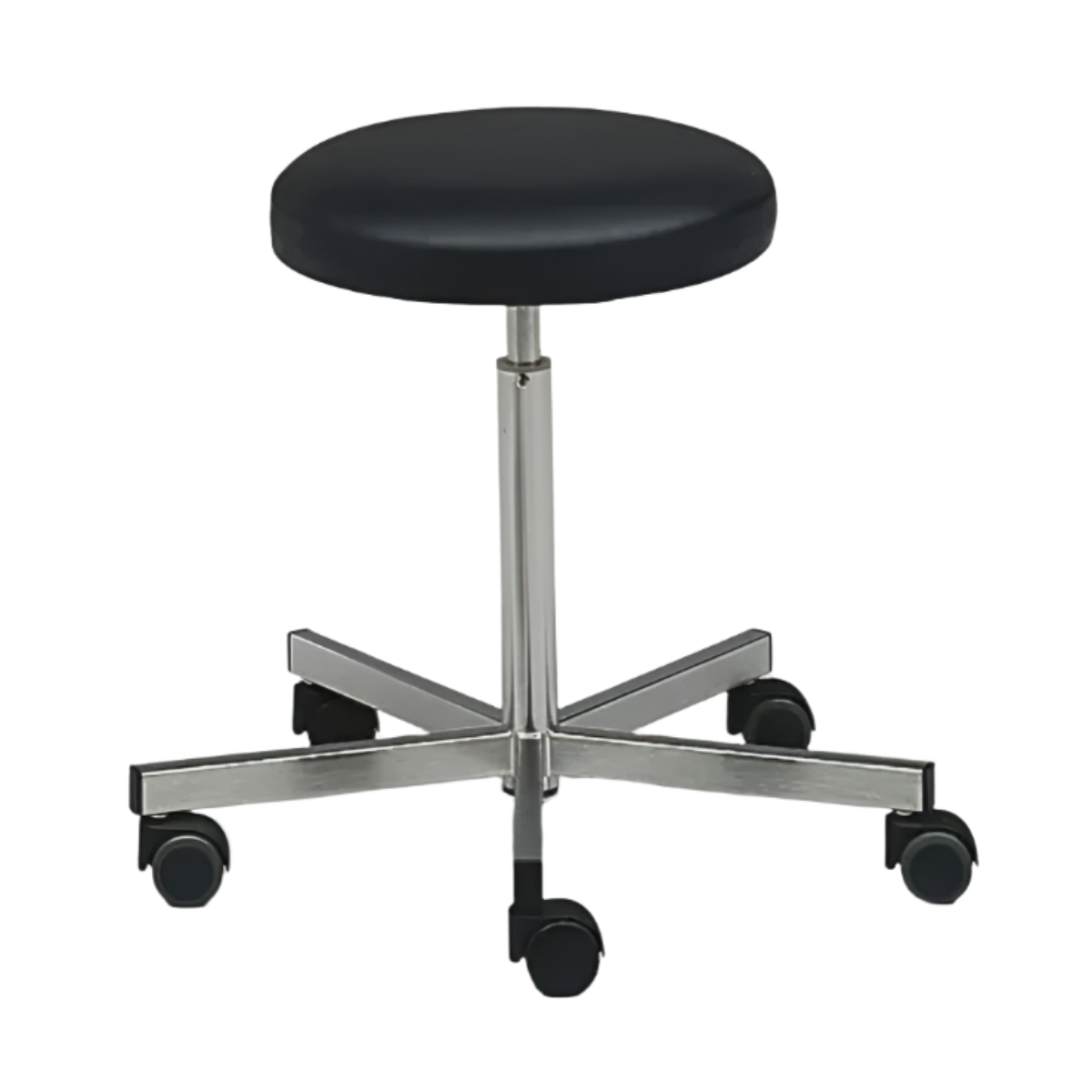 Black stool with wheels on a gray background