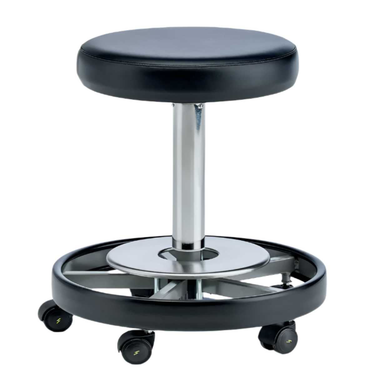 Black stool with wheels on a white background