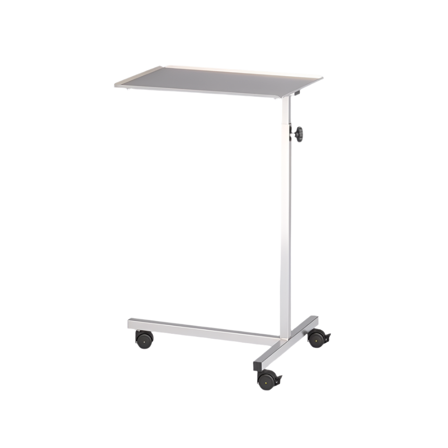 Portable rolling table with a flat top on a white background