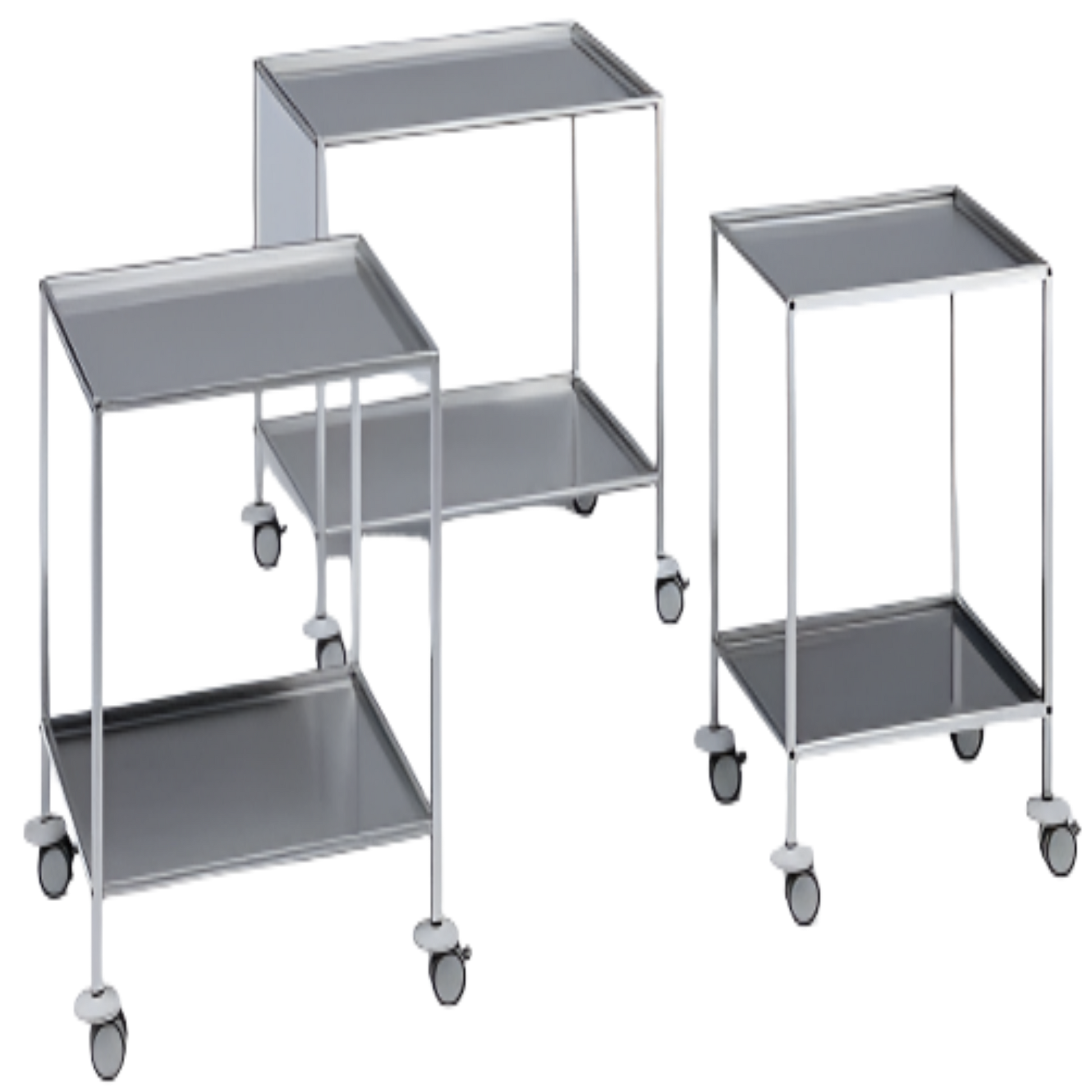 Three metal utility carts with wheels on a white background
