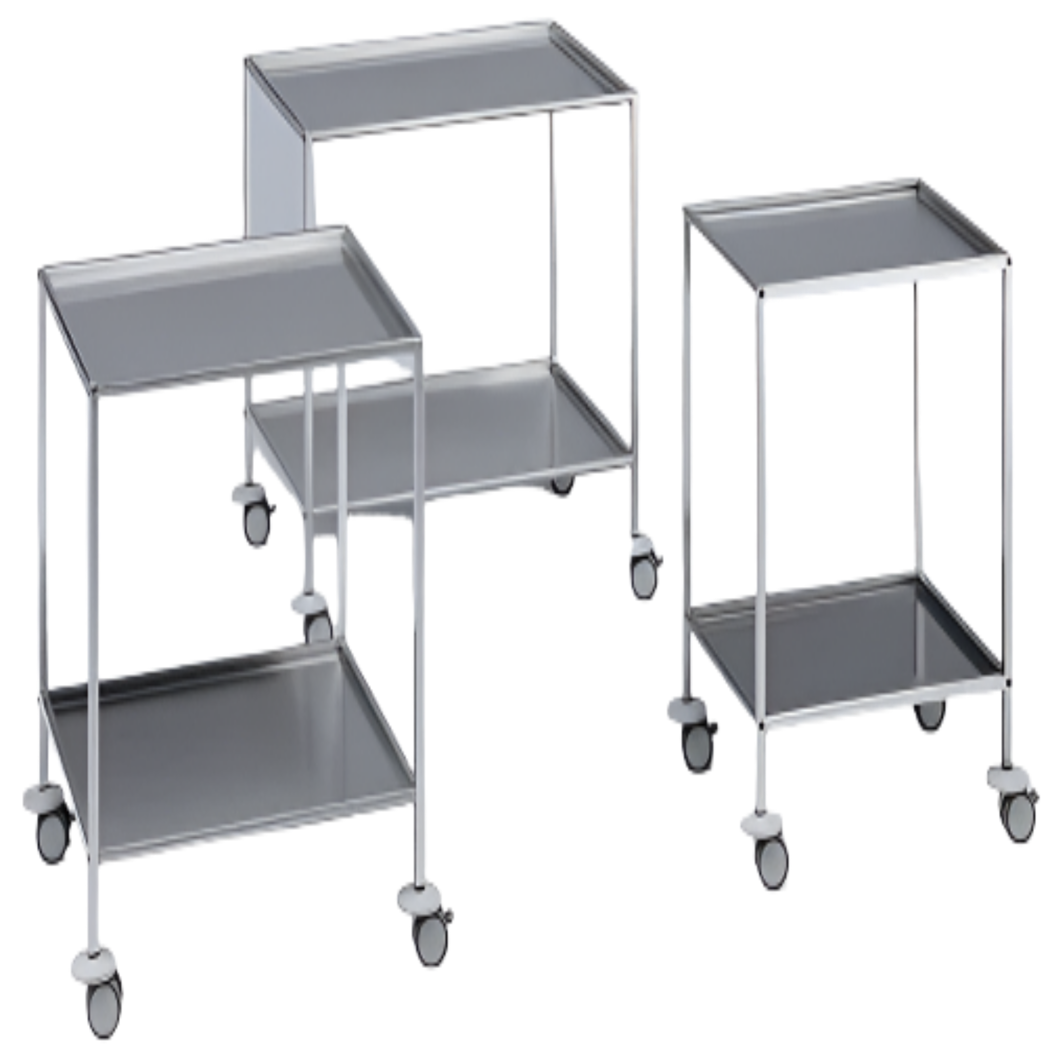 Three metal utility carts with wheels on a white background