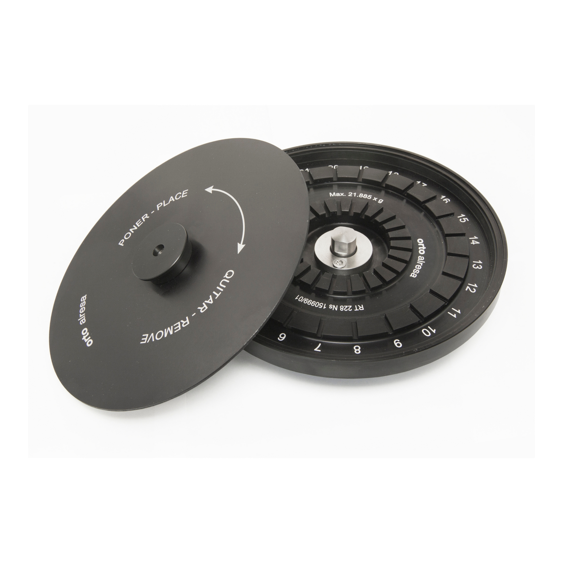 Black wheel hub with measurement markings on a white background
