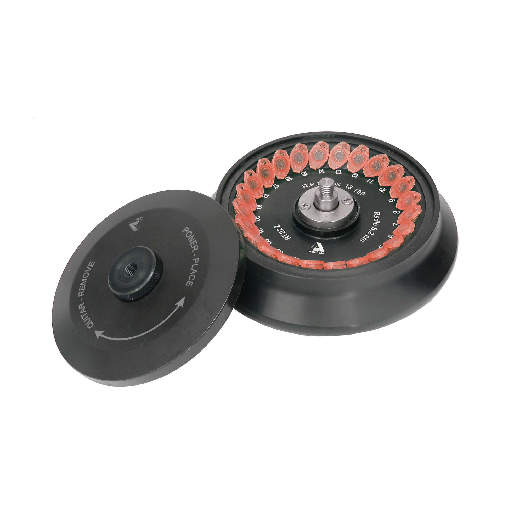 Two black polishing pads with red buffs on a white background