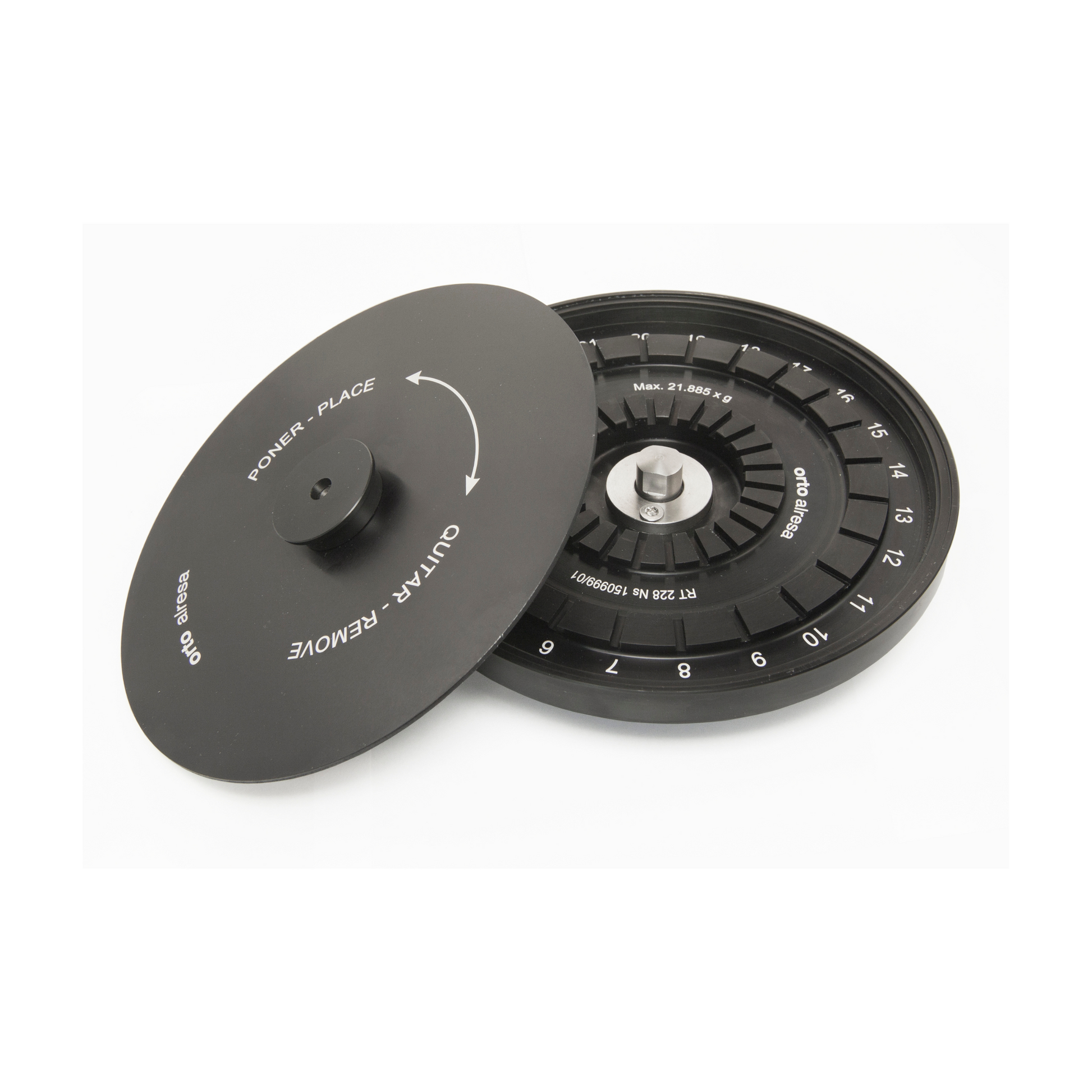 Black metal wheel hub with numerical markings on a white background