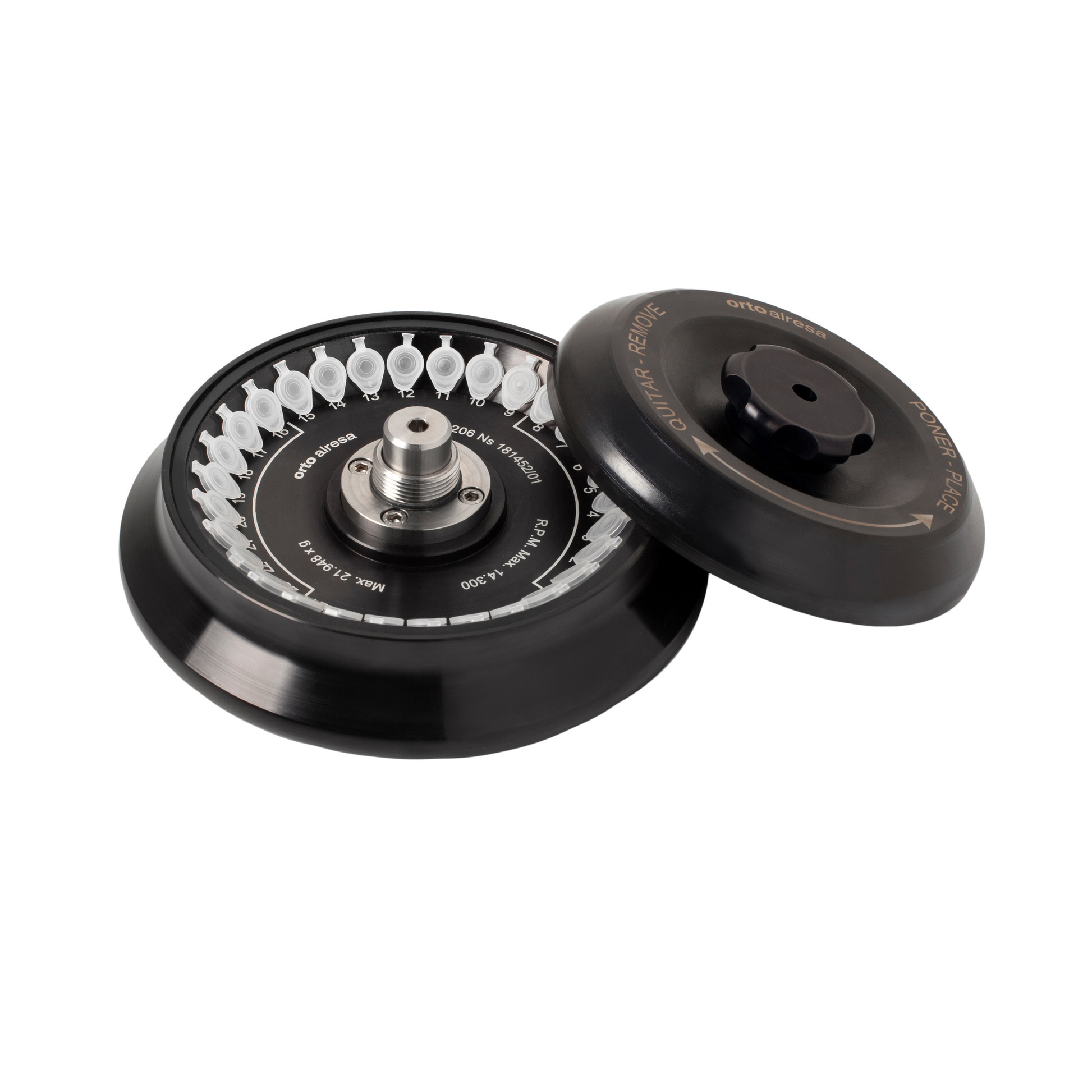 Black and silver mechanical component on a white background