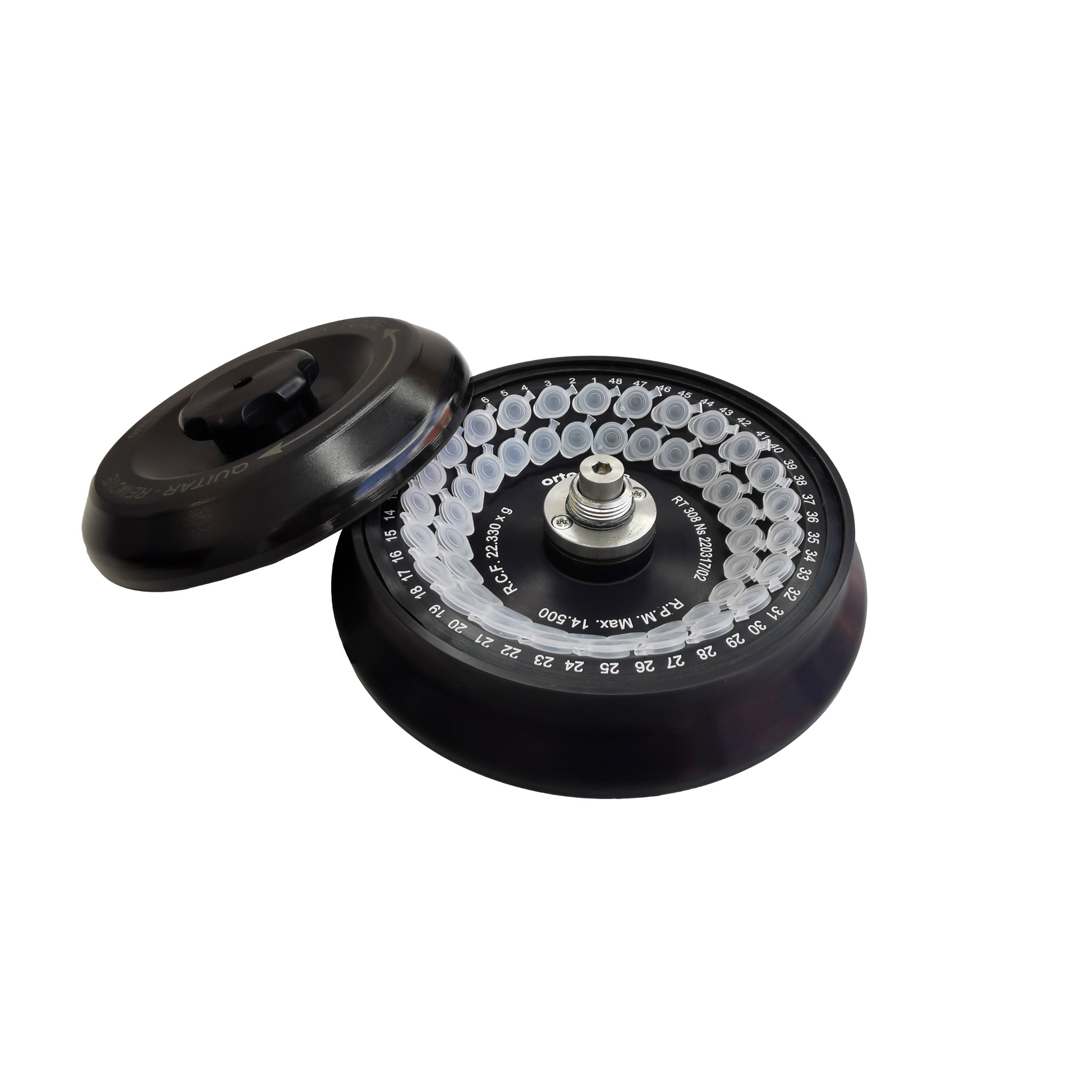 Black and clear sample holder with a white background