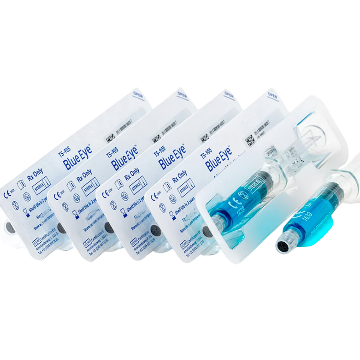 BlueEye medical device packaging on a white background