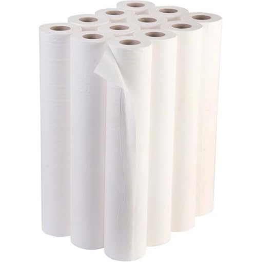 Stack of white paper couch rolls on a white background