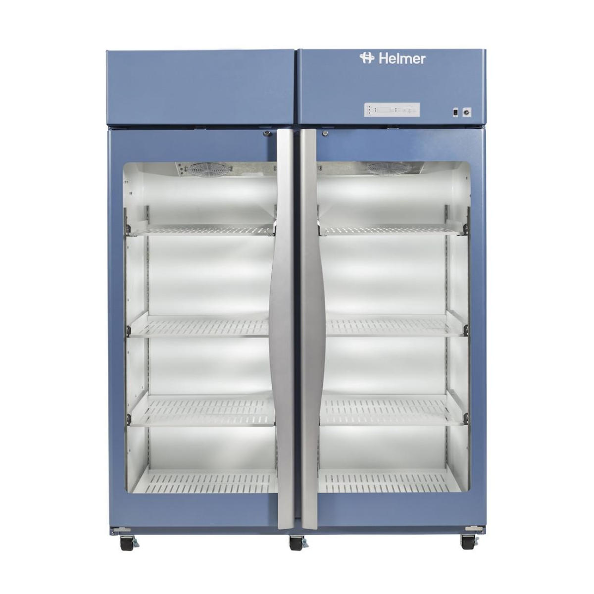 HLR256-GX Horizon Series upright laboratory refrigerator, 1586-litre capacity, tall white medical storage unit with glass doors.
