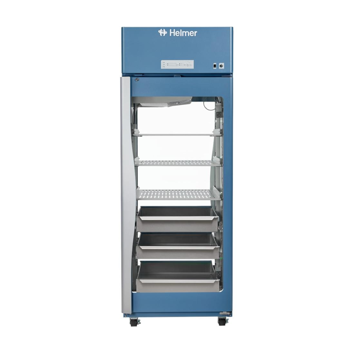 HPR226-GX Horizon Series upright pass-thru pharmacy refrigerator, 747-litre capacity, white medical storage unit with glass doors on both sides for dual-access use.