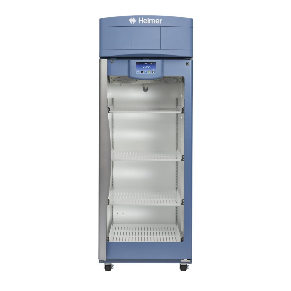 iLR125-GX i.Series upright laboratory refrigerator, 714-litre capacity, white medical storage unit with glass doors.