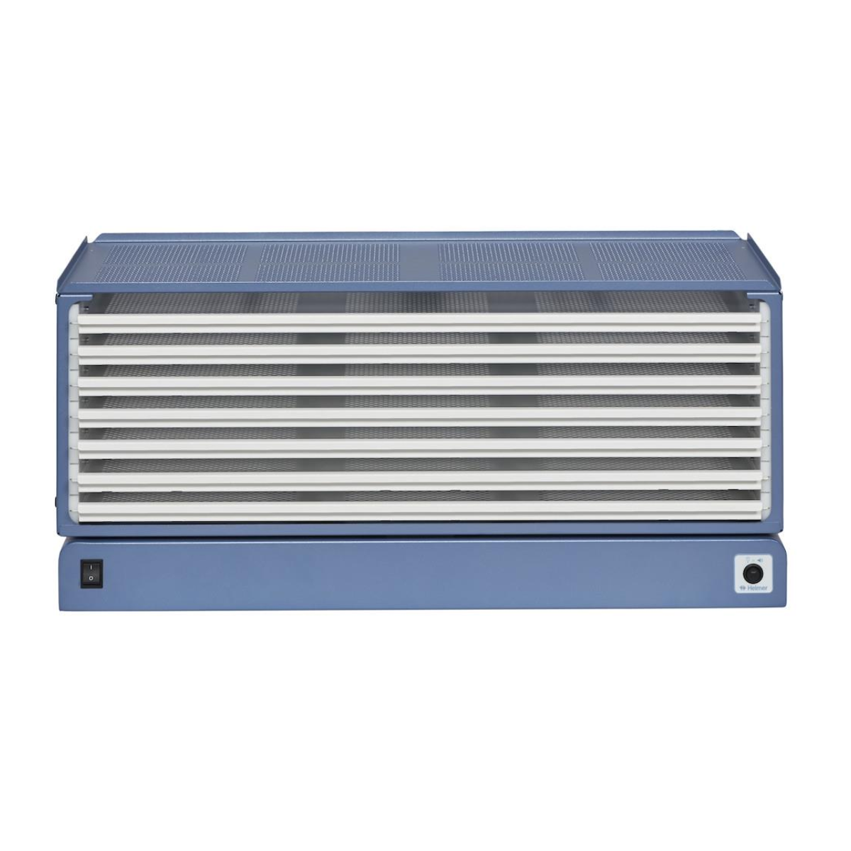 Blue and silver air conditioner on a white background