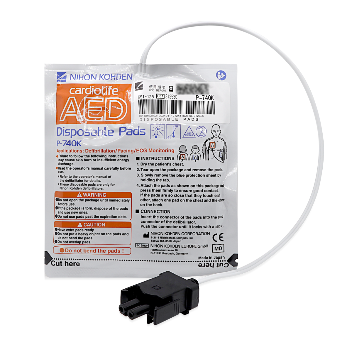 Nihon Kohden replacement pads for AED-3100K – adult, child, and infant electrode pads.