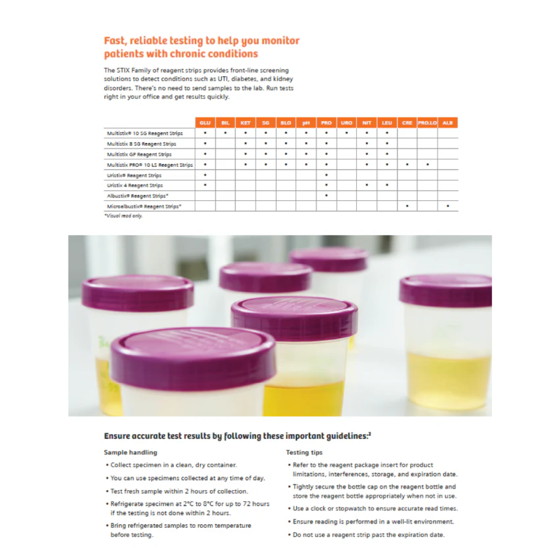 Promotional image of test strips and containers with text about monitoring chronic conditions.