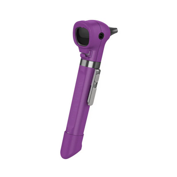Purple otoscope on a white background
