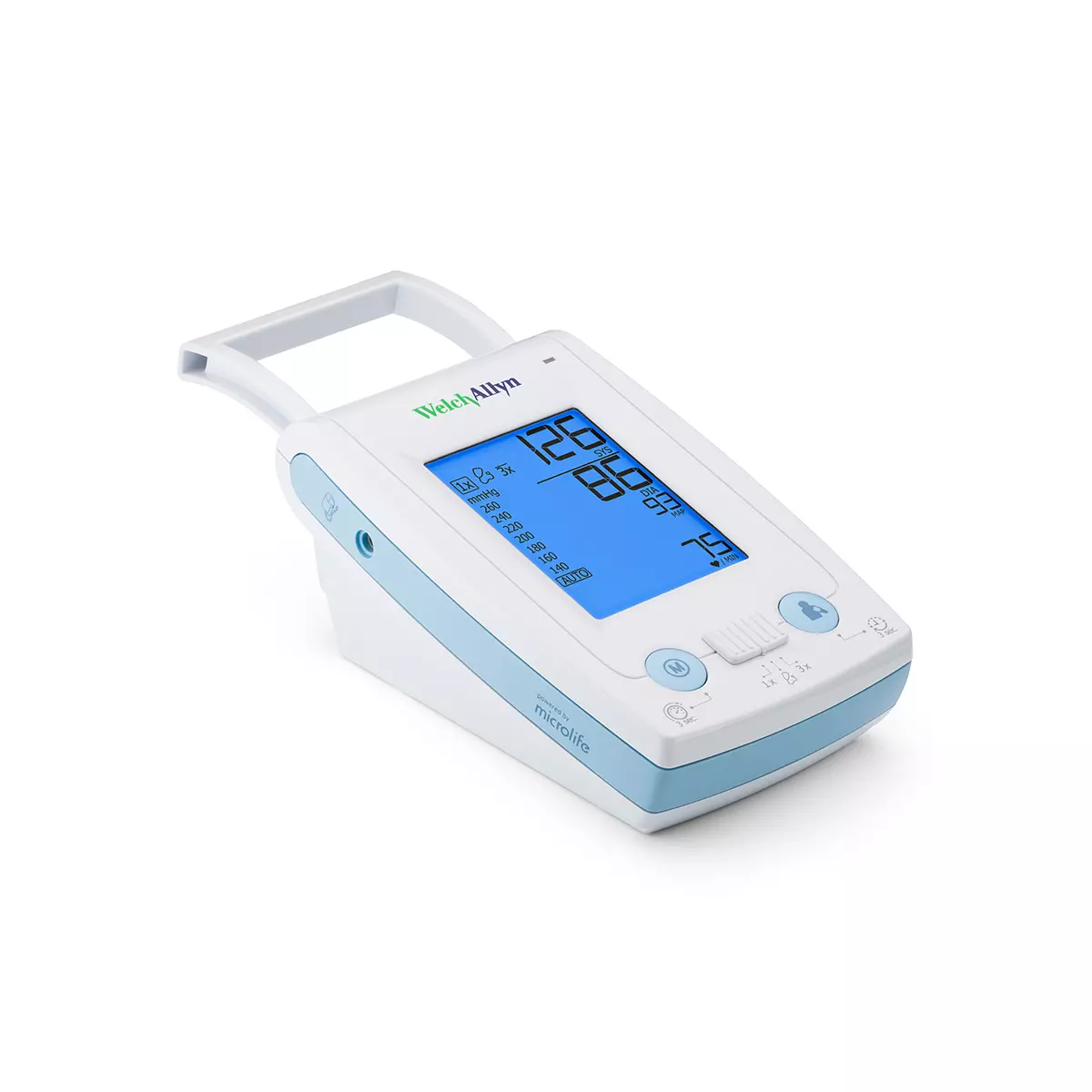 Digital thermometer with blue screen on a white background
