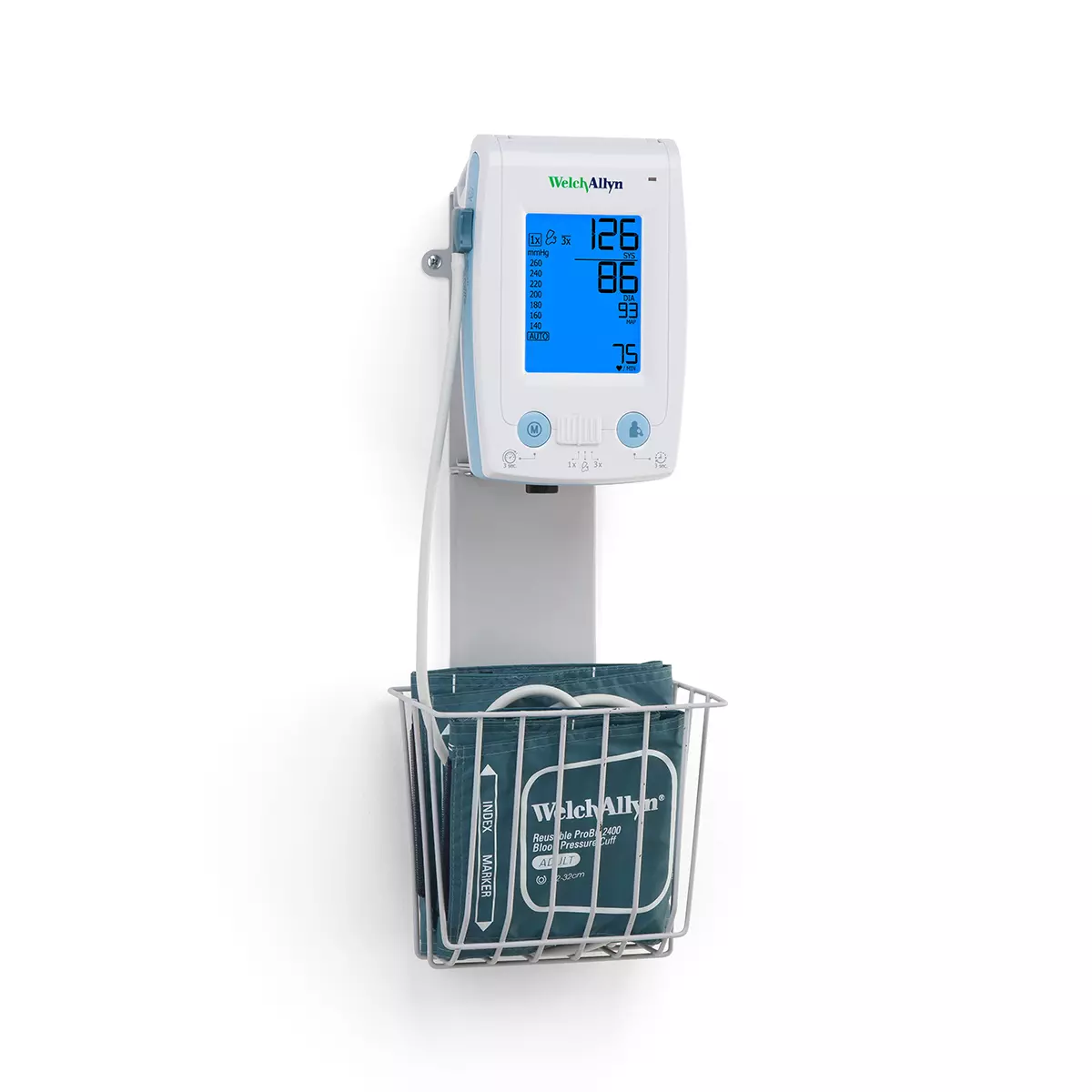 Welch Allyn blood pressure monitor with digital display on a white background