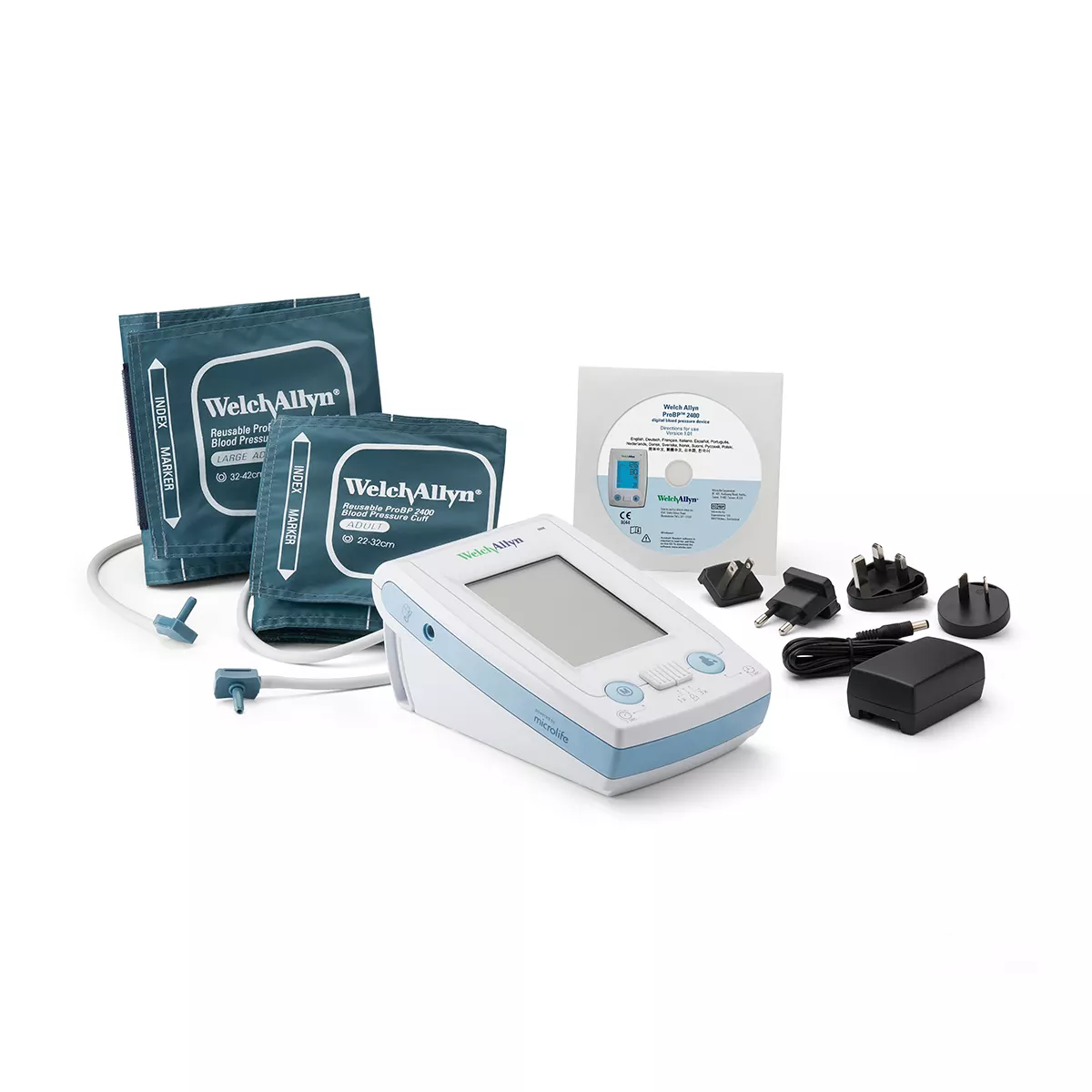 Welch Allyn medical device with accessories on a white background