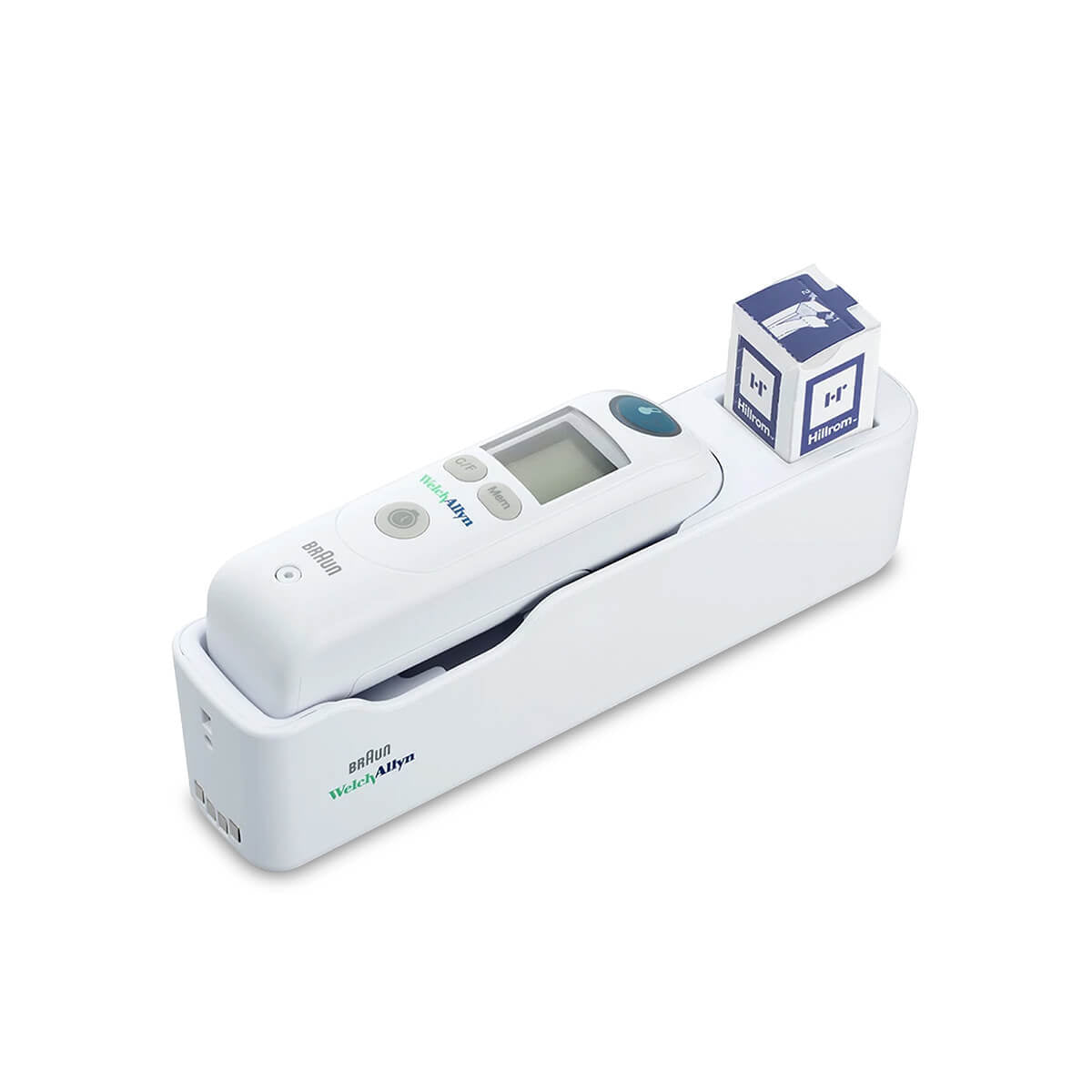 Digital thermometer with a small box on a white background