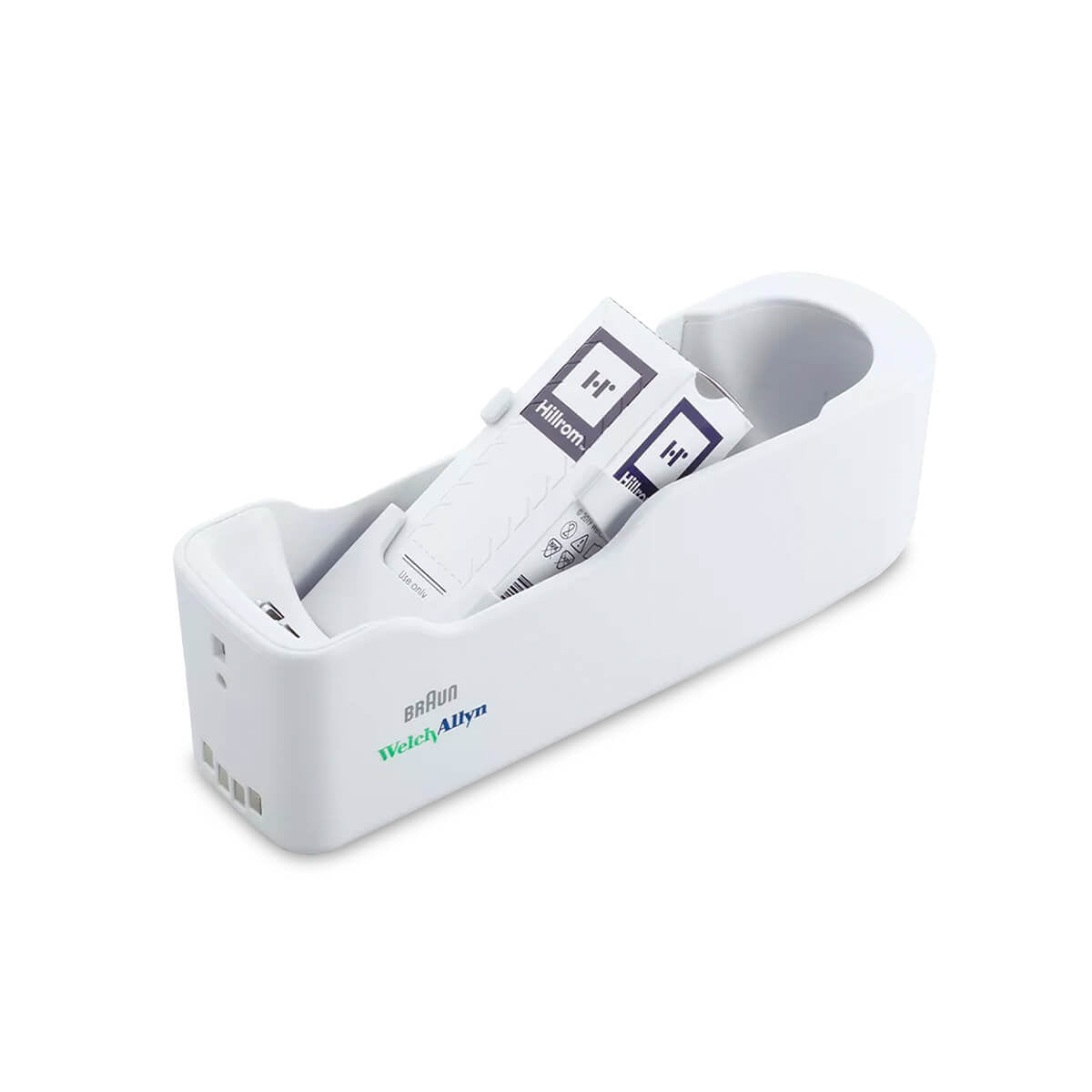 White electronic device with batteries on a white background