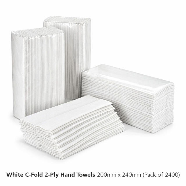 White C-Fold 2-Ply Hand Towels 200mm x 240mm – 15 Sleeves x 160 (Pack of 2400)